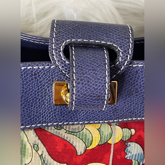 🧁🍯LOEWE Ceramica Sevillana Print Canvas Bag w/Blue Leather Trim - Picture 5 of 13